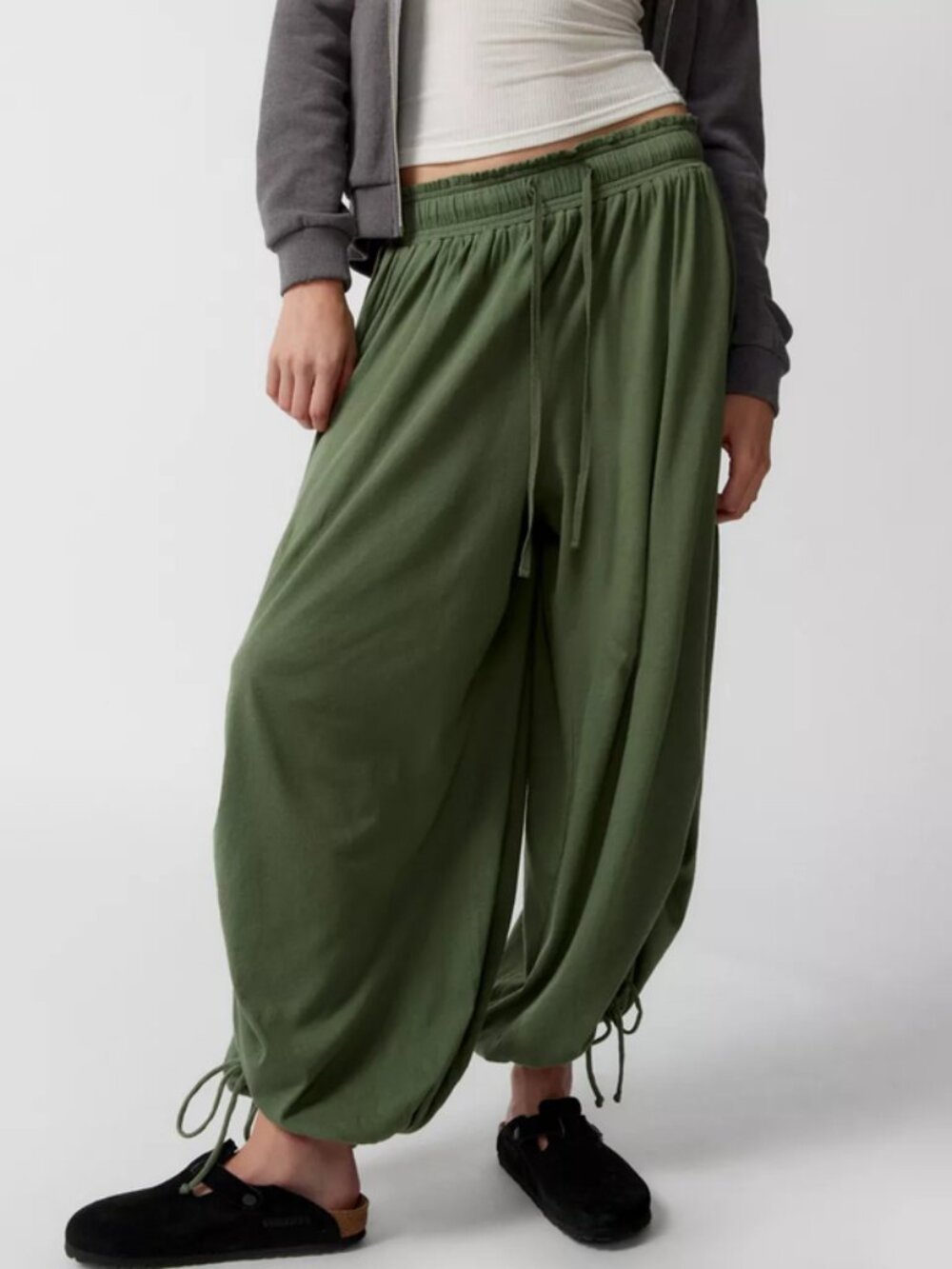 Out From Under Ryan Balloon Jogger Pant Olive Cinchable Tie Ruched S